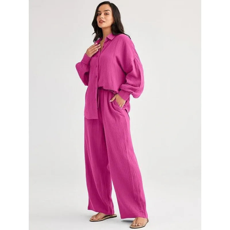 2026 Spring and Summer Casual Suit New Fashion Suit Loose Casual Top Wide Leg Pants Two-piece Set for Women