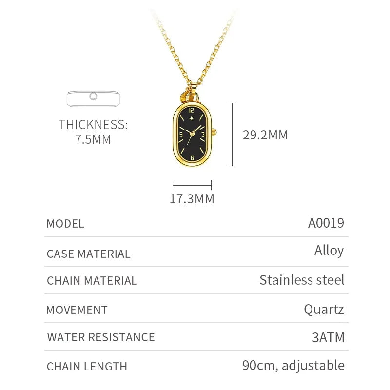 Women's Pendant Watch Oval Necklace Elegant Quartz Pocket Watch Fashion Jewelry Luxurious and Compact Valentine's Day Gift