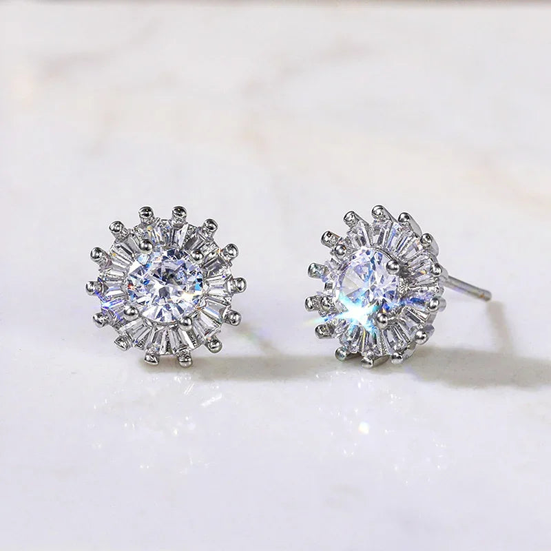 Huitan AAA CZ Stud Earrings for Women | Romantic Elegant Cubic Zirconia Jewelry in 7 Colors