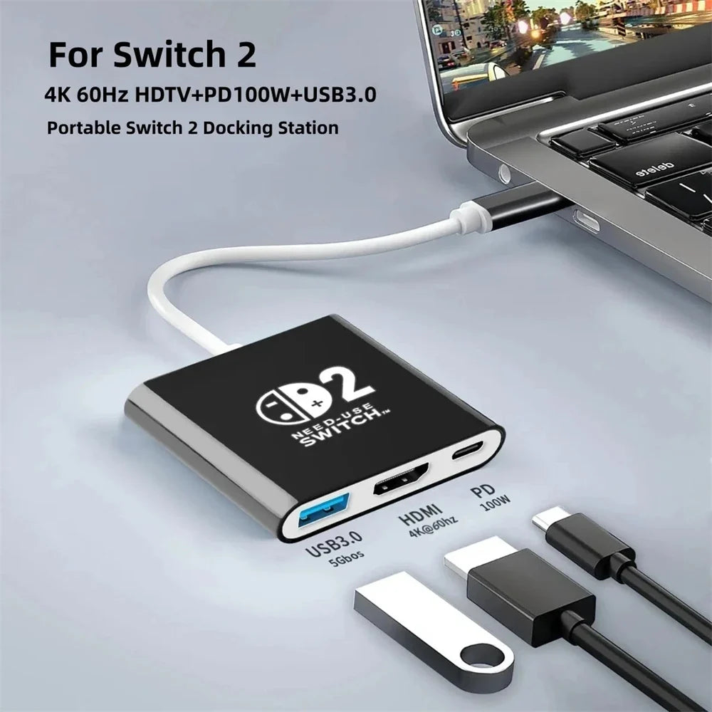 Switch 2 Dock for Switch 2 TV Docking Station with 4K HDMI 2.0 USB 3.0 Port & PD Charging USB-C to HDMI Adapter