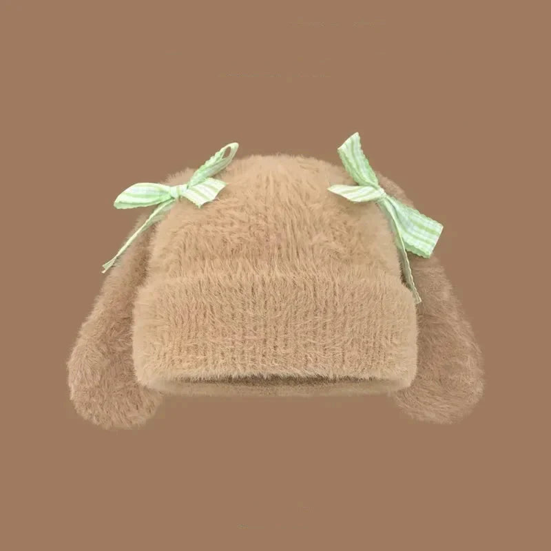 Gorro con orejas y lazo de conejo