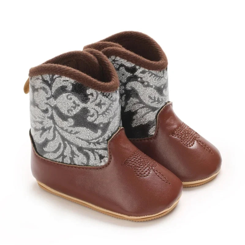 Western Denim Baby Winter Boots, Fashion Warm Casual First Walkers Shoes for Boys Girls 0-18 Months ﻿