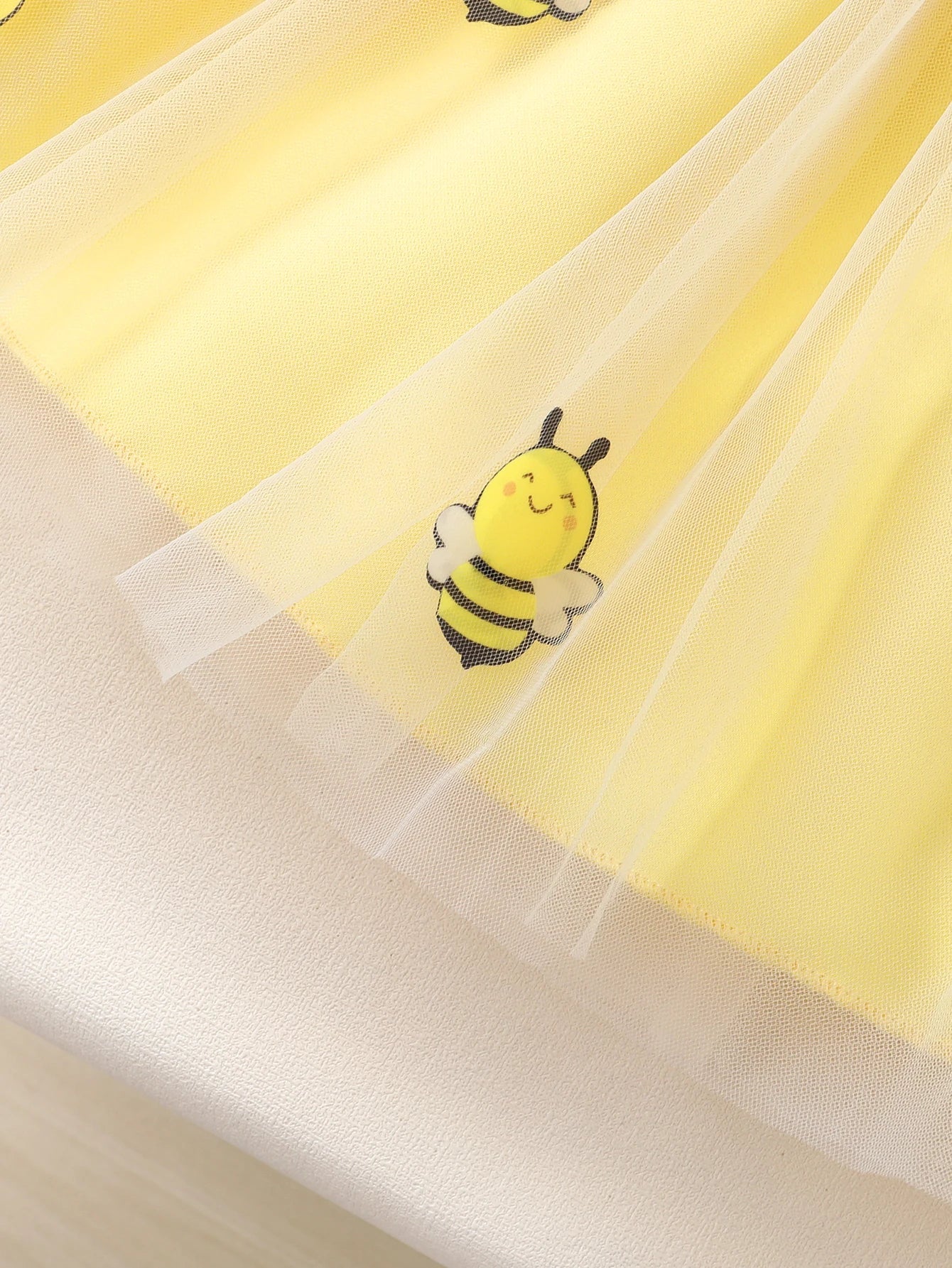 Sweet Baby Girls Summer Yellow Bee Print Mesh Tutu Dress with Bow Accents