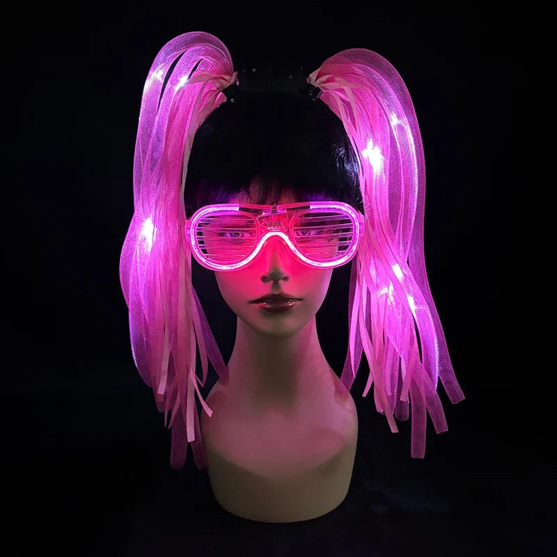 Funny LED Flashing Braid Headband Light up Noodle Headband Girl Women Rave Carnival Party Headwear Supplies Bar Night Show Props