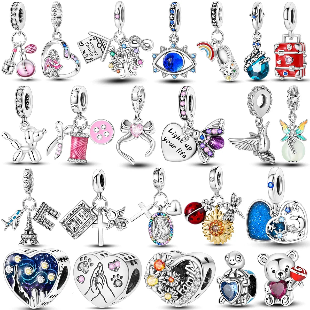 Charms Bead 925 Sterling Silver Pink Butterfly Luminous Firefly Dangle
