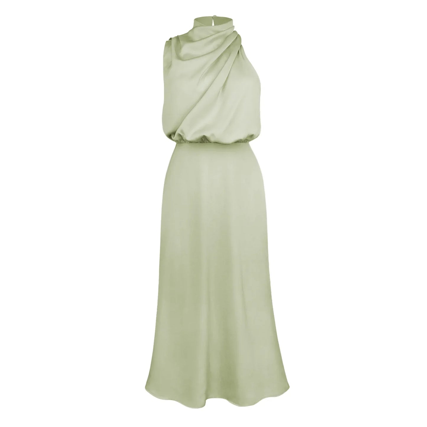 Foridol One Shoulder Turtleneck Tank Satin Women Party Dress Robe Zip Sleeveless Elegant Vintage Folds Women Clothing 2025