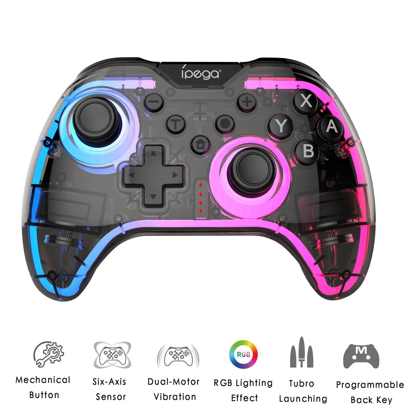 Wireless Game Controller SW123 for Switch2/Switch/PC with Dual-Motor Vibration,Six-Axis Motion Sensing,RGB Lighting&Turbo
