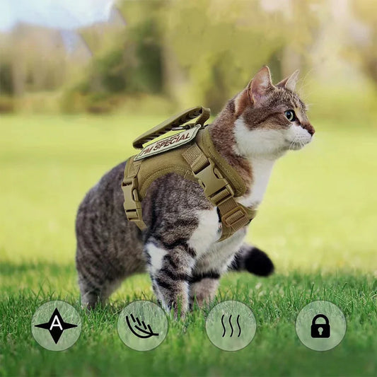 Arnés táctico para gatos con 2 parches, pegatinas, chalecos y arneses