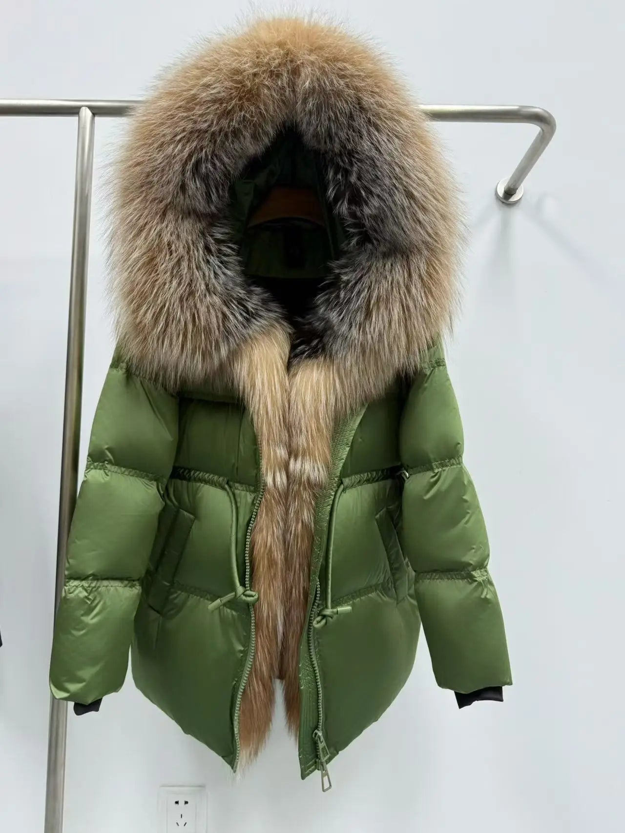 Fox Fur Jacket Women Loose Hooded White Goose Down Coat Female New Autumn Winter Thick Warm Natural Real Fur Puffer Jacket Lady