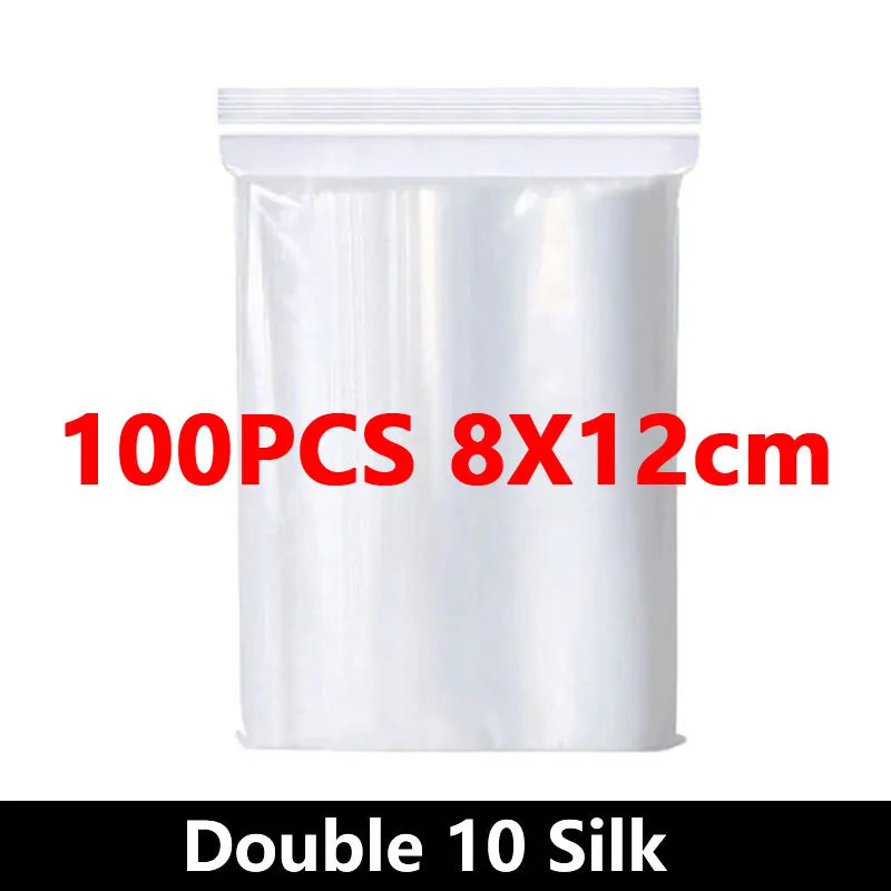 100Pcs Thicken Zipper Sealed Bags Clear Plastic Storage Bag for Small Jewelry Food Packing Reclosable Ziplock Sealing Bags