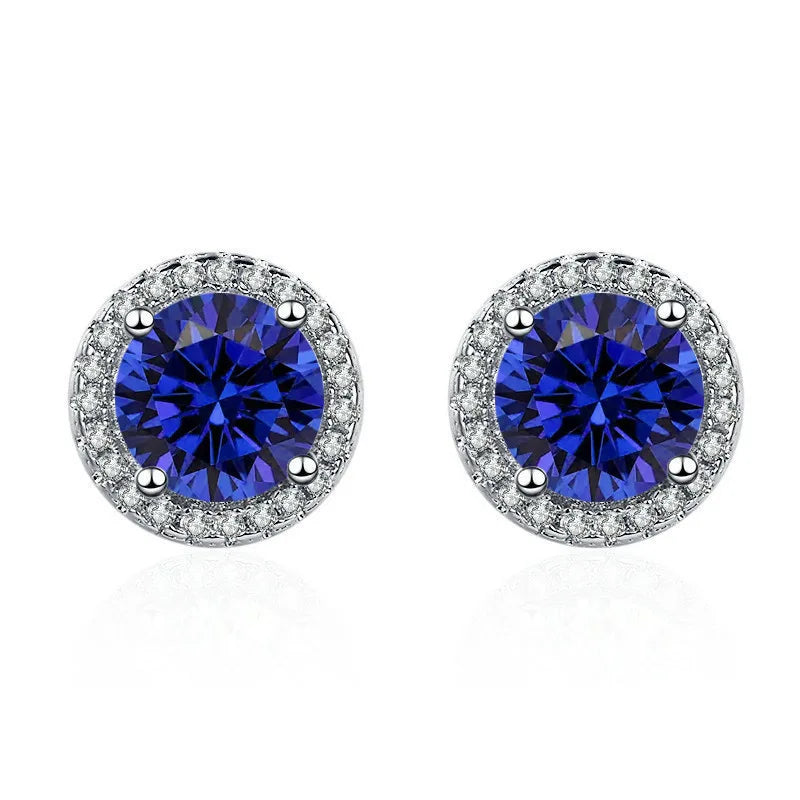 925 Sterling Silver Stud Earrings | Zircon and Colored Gemstone Elegant Jewelry