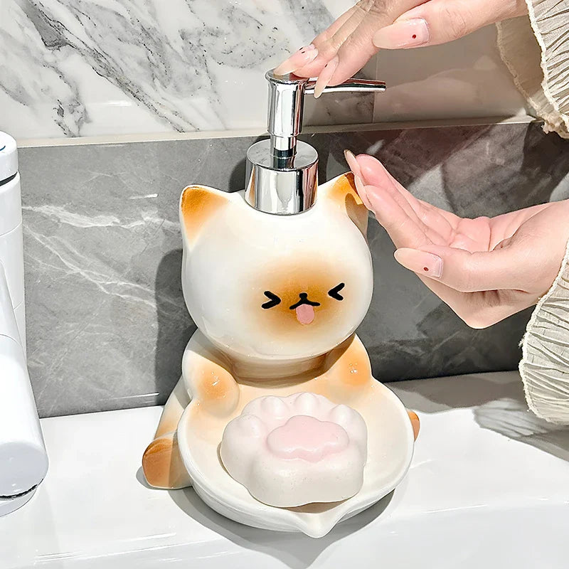 Dispensador de loción y jabonera de gato Kawaii