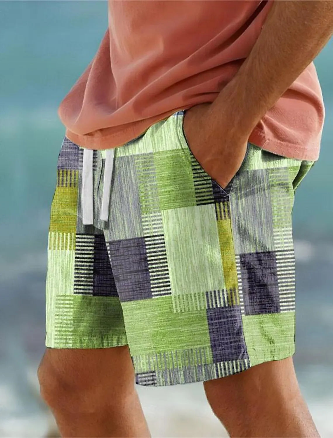 Trendy Plaid Board Shorts with 3D Print