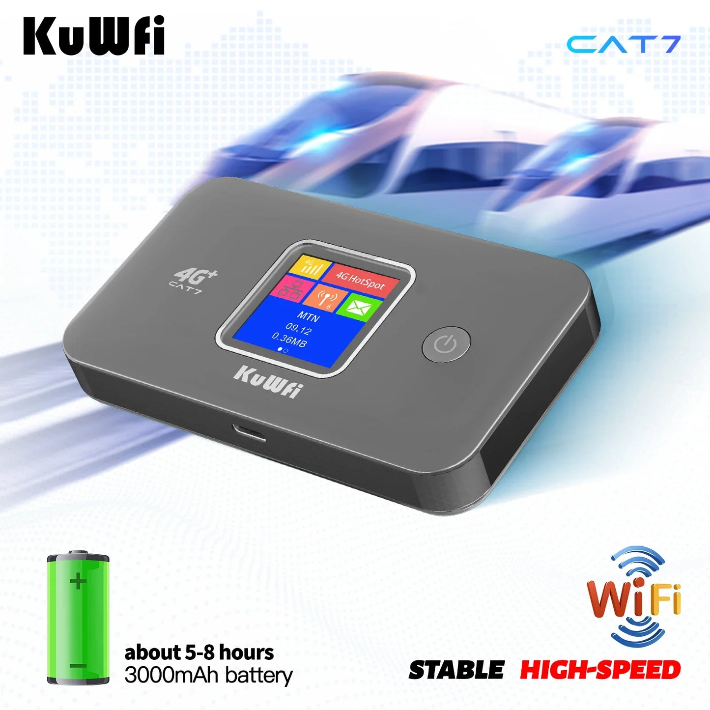 KuWfi MF801 Portable WiFi for Travel | High-Speed Internet|Long-Lasting 3000mAh Battery, Compact & Secure Mifi Router for Use