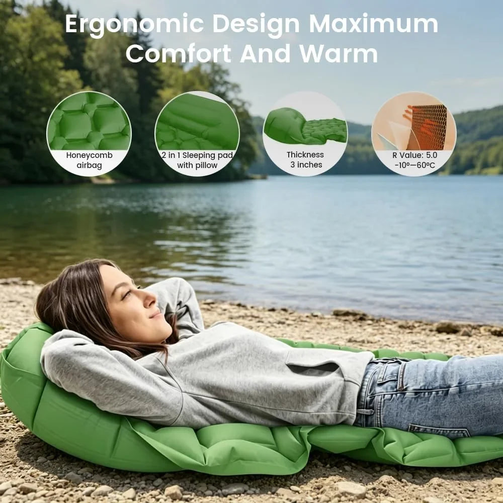 Sleeping Pad for Camping with Pillow, Ultralight Air Mattress for Camping, Built-in Pump, Self Inflating Sleeping Mat Camping
