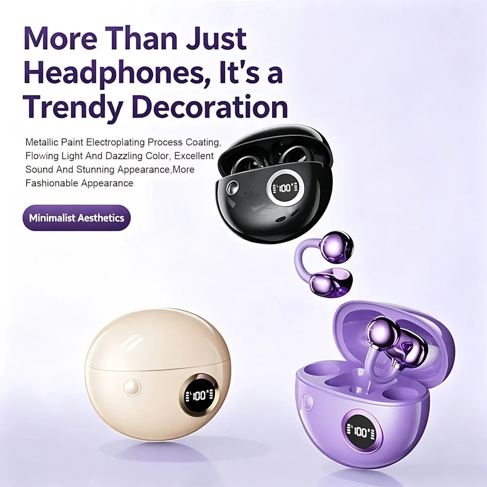 Open Wireless Earphone Fashion Plated Ear Clip Bluetooth Headset 9D Surround Stereo 0 Delay Long Battery Life Game Condenser Mic