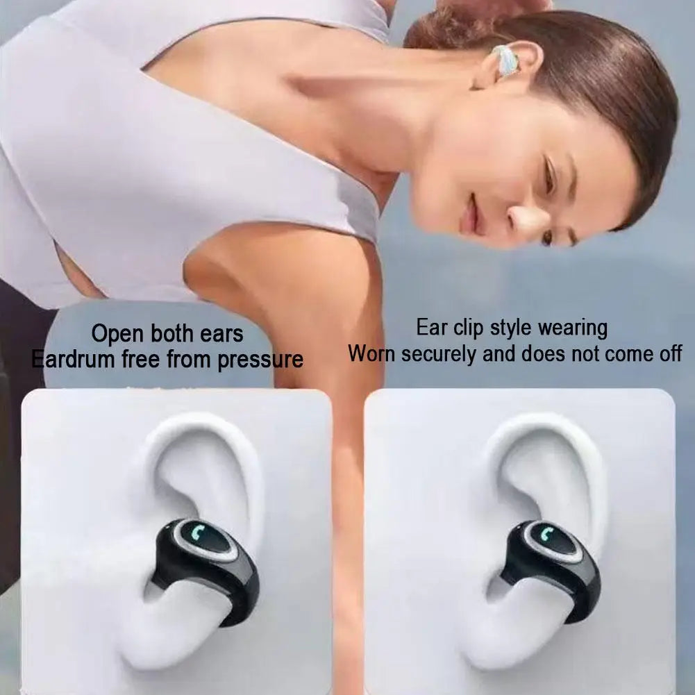 Bluetooth Wireless Ear-clip Single Headphone Open-Ear Air Conduction Earbuds Clip-On Single Headset HIFI Stereo Sound Earphone