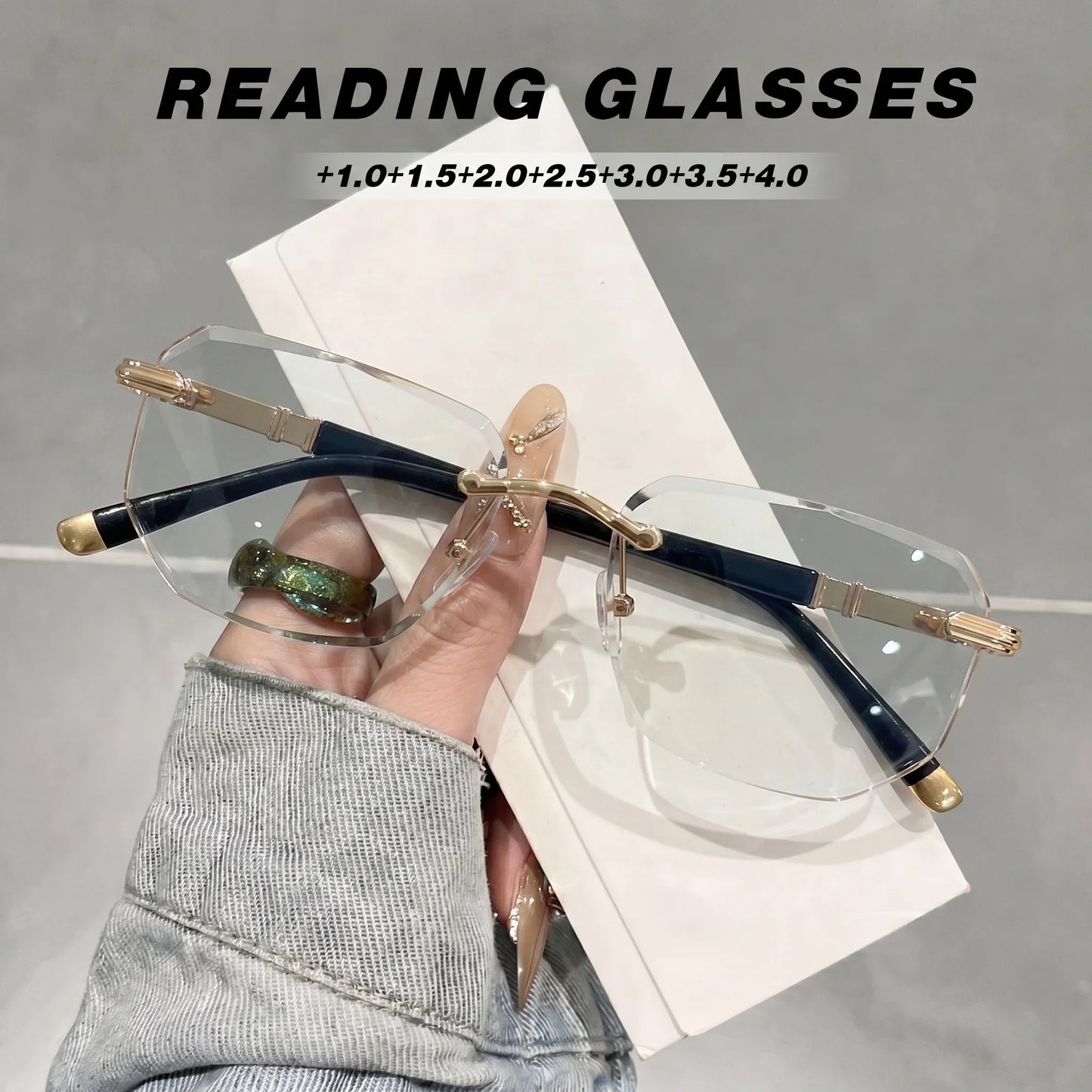 Frameless Cut Edge Sun Reading Glasses for Men, Suitable for Outdoor Driving, Daily Leisure, and Sun Protection Reading