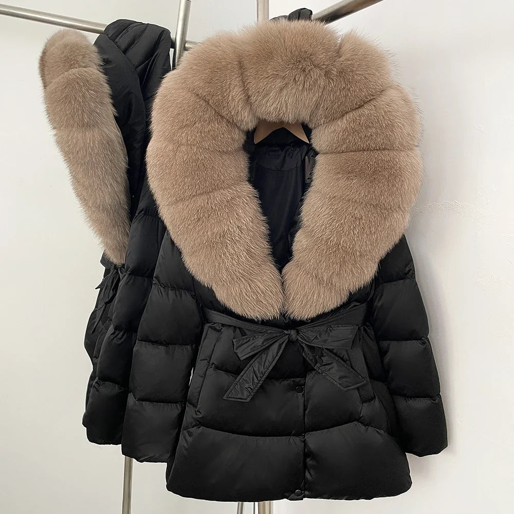 Natural Fur Collar Down Jacket Women Winter 2026 High Quality Duck Down Puffer Parka Windproof Warm Down Coat Outerwear New