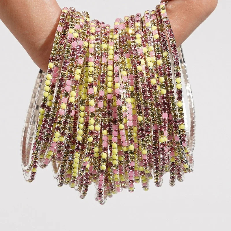 5pcs Fashion Colorful Acrylic Crystal Rhinestone Elastic Bracelet for