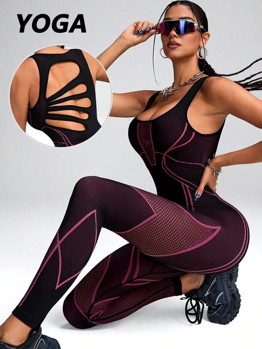 Mono de yoga color block elegante para mujer