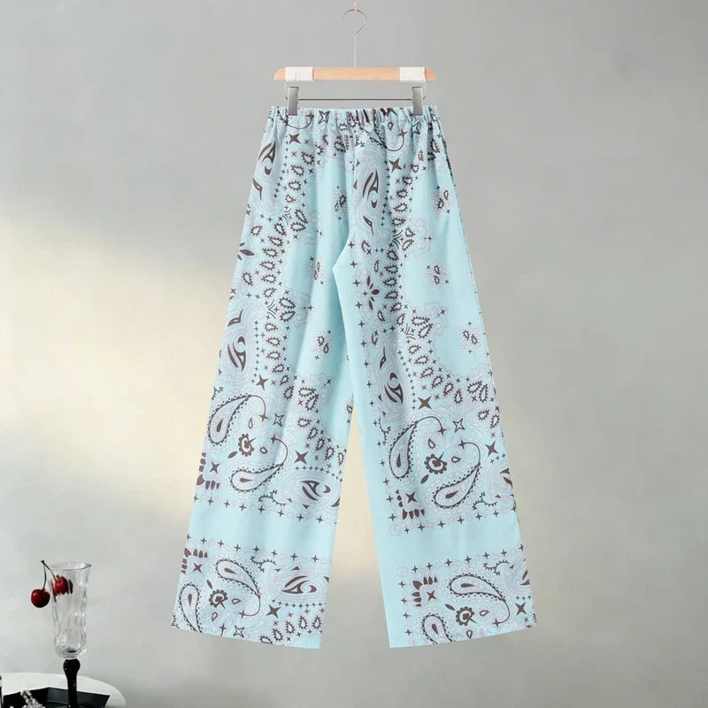 Casual Printed Women's Shirt Trouser Suits Lace Up Long Sleeve Loose Wide Leg Pants Lady Set 2026 Autumn Female 2 Pieces Set New