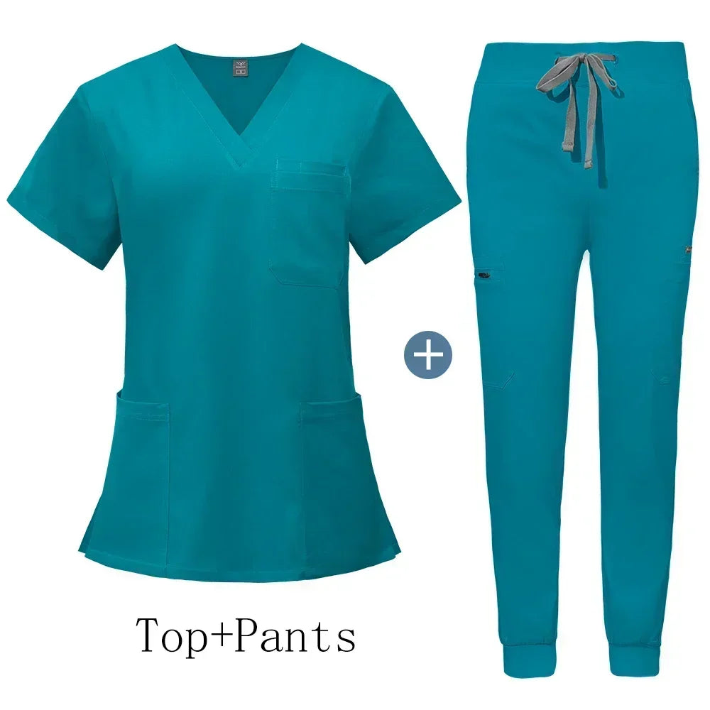 Unisex V-Neck Scrub Set with Jogger Pants