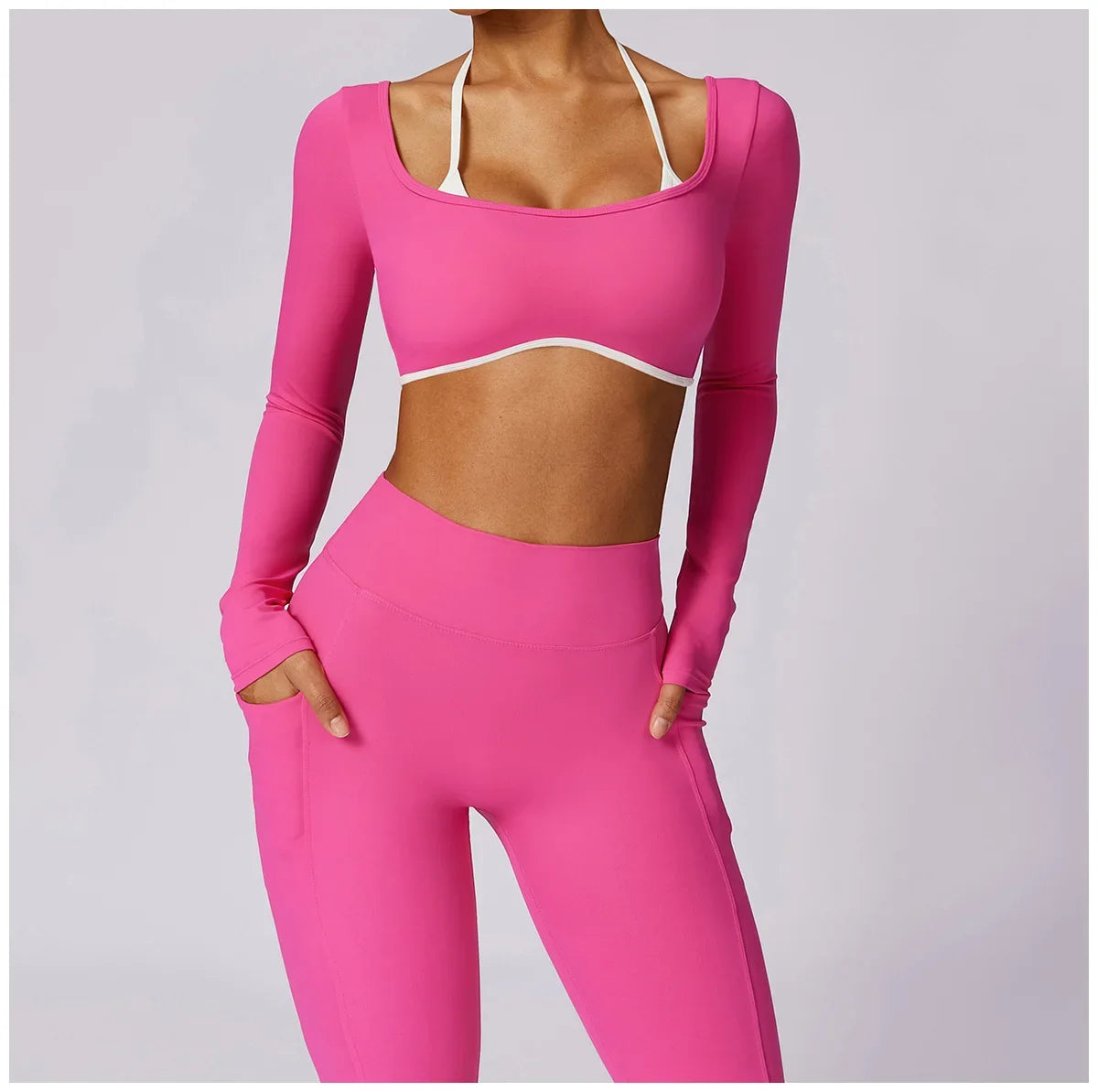 2-Piece Activewear Set – Long Sleeve Crop Top & Leggings
