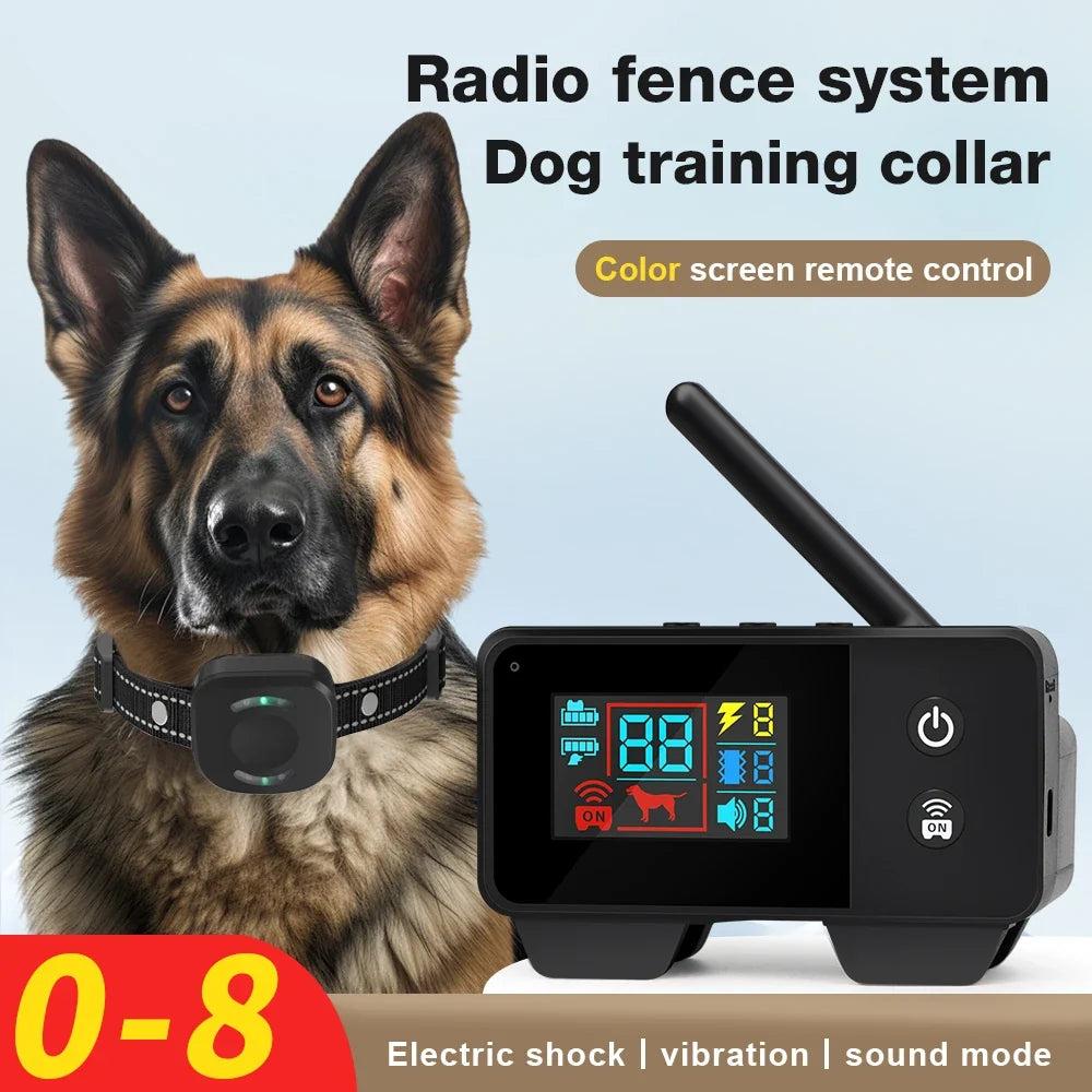 New480M Dog Wireless Electric Fence Electric Shock Vibration Sound 3 Modes Color Screen Display Dog Training Collar Pet Supplies