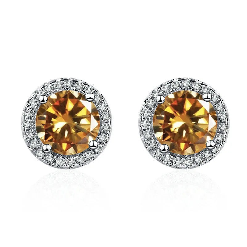 925 Sterling Silver Stud Earrings | Zircon and Colored Gemstone Elegant Jewelry