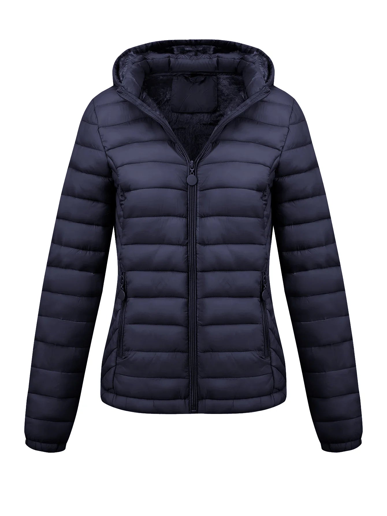 Women's Fashion Winter Padded Coat - Minimalist Hooded Puffer Jacket with Pockets for Fall/Winter