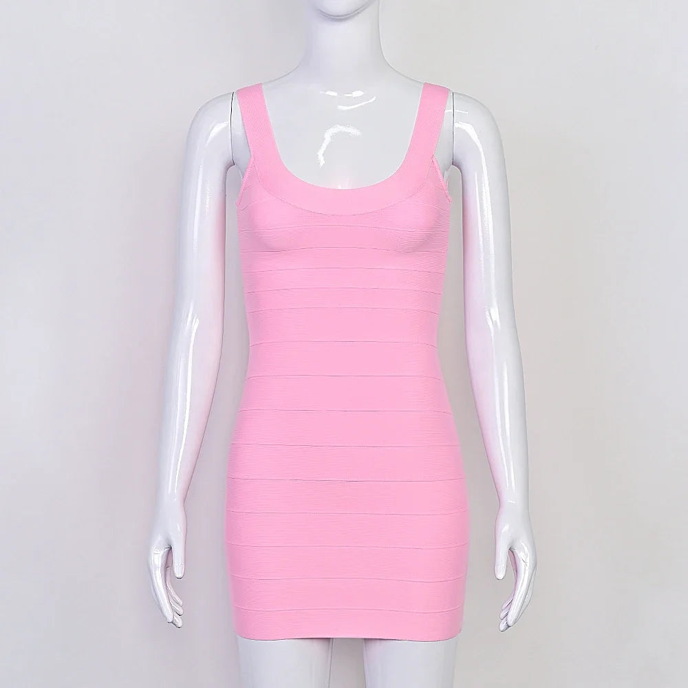 Beaukey New Trendy Pink Ginger Bandage Mini Party Dress Women Quality