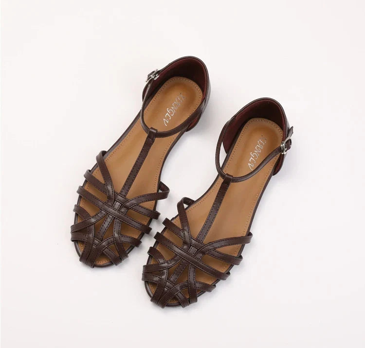 ZAROY Women's Sandals Summer Casual Footwear T-tied Cross Strap Flat Sandals Weave Hollow Roman Sandalia Zapatos сандали