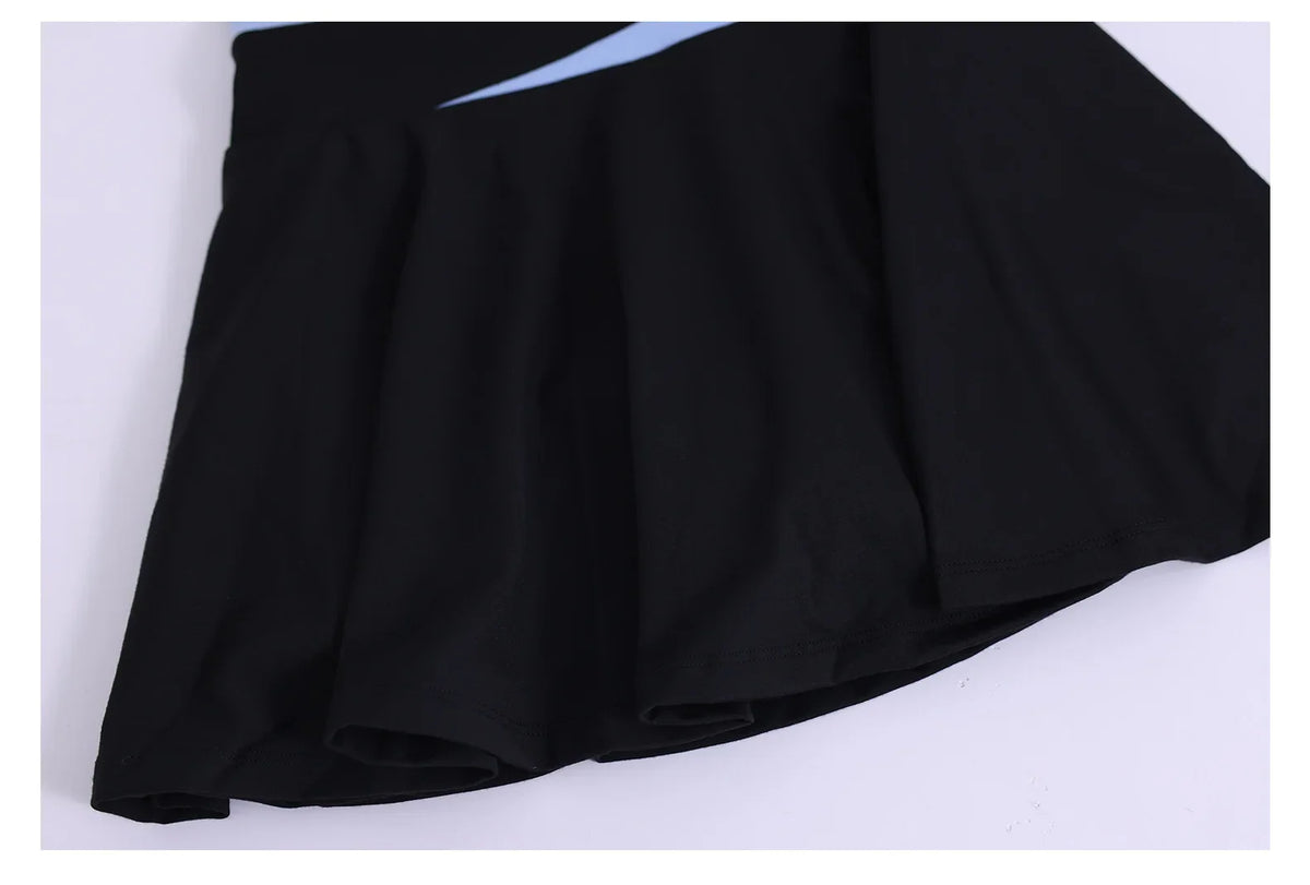 Women's Color Blocked Tennis Dresses Women Hollow Back Cross One Piece Sports Suits Built in Shorts with Pocket Yoga Golf Skirt