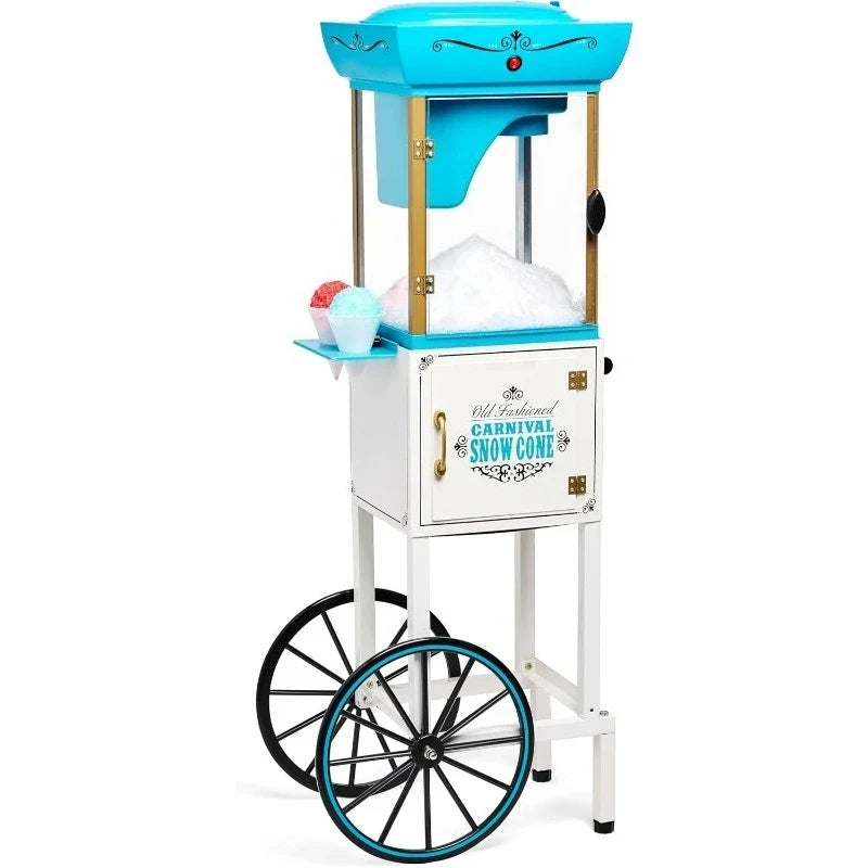 Snow Cone Shaved Ice Machine - Retro Cart Slushie Machine Makes 48 Icy Treats - Includes Metal Scoop, Storage Compartm