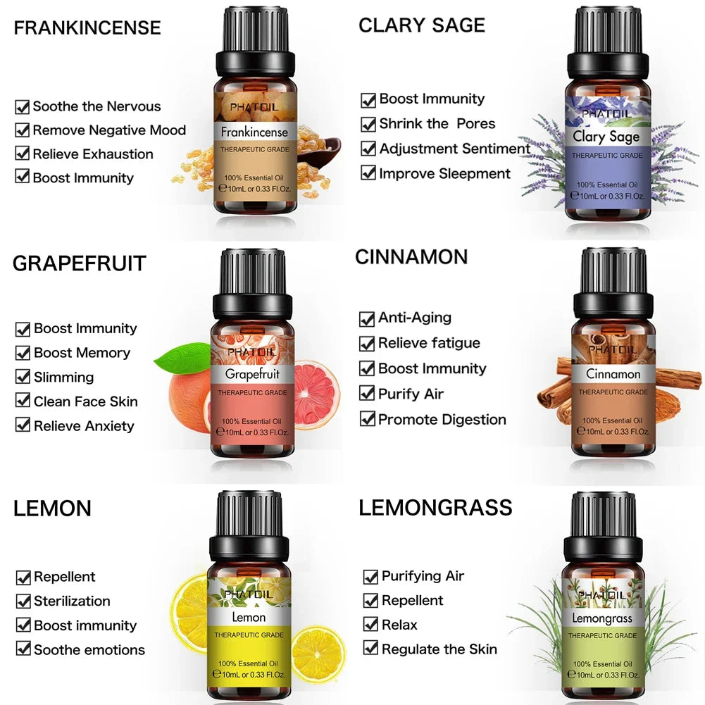 PHATOIL 10ml Ginger Essential Oil for Perfume Candles Making Spa Massage Humidifier Rose Jasmine Pine Needles Tangerine Thyme