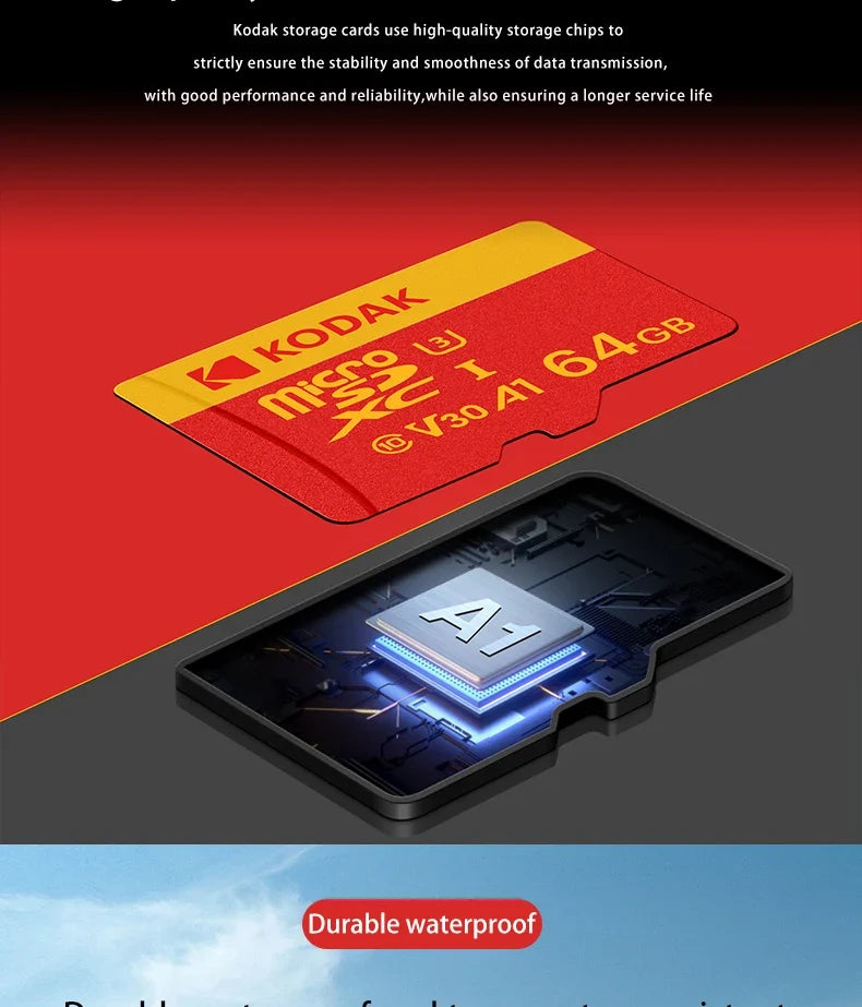 KODAK 128GB Micro SD Card U3 V30 256GB 64GB 32GB 4K High Speed TF Card for Phone Camera Drone Original TYPE-C Reader