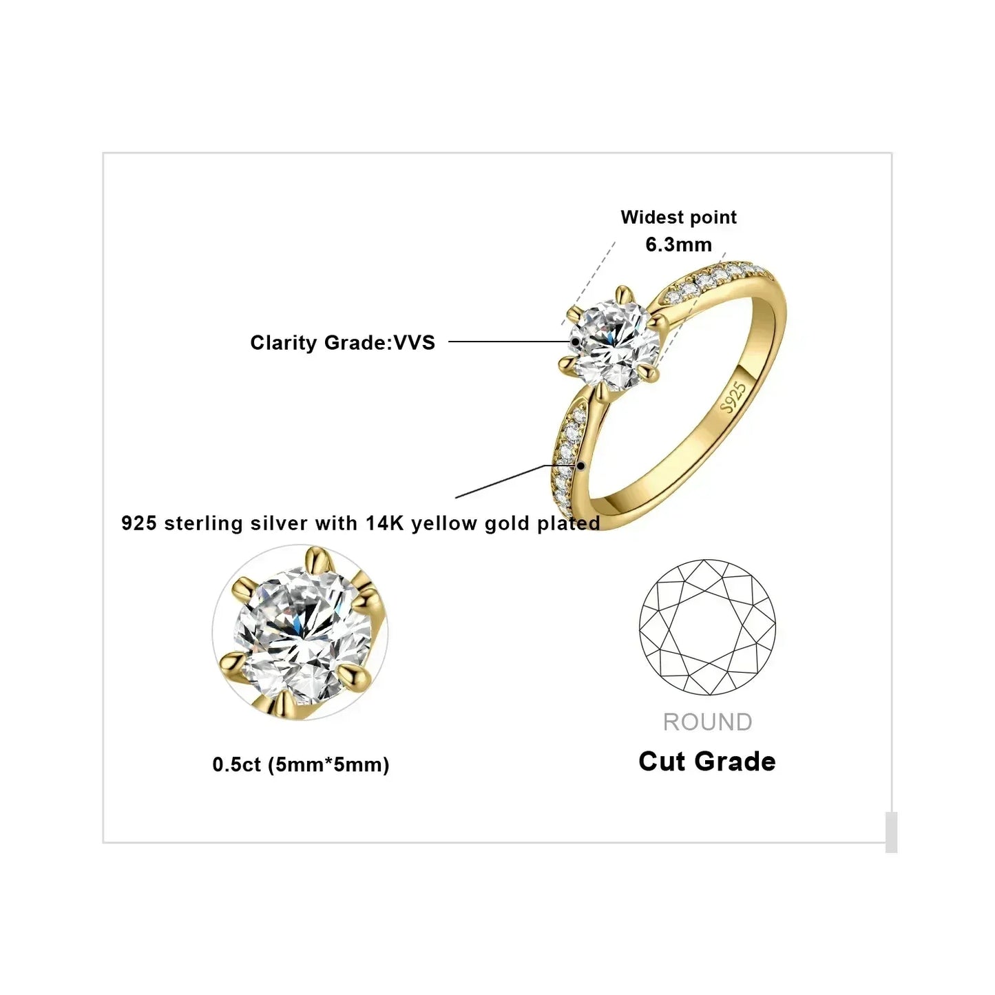 JewelryPalace Moissanite D Color 0.5ct 1ct 1.5ct 2ct 3ct Round S925 Sterling Silver Wedding Engagement Ring for Women