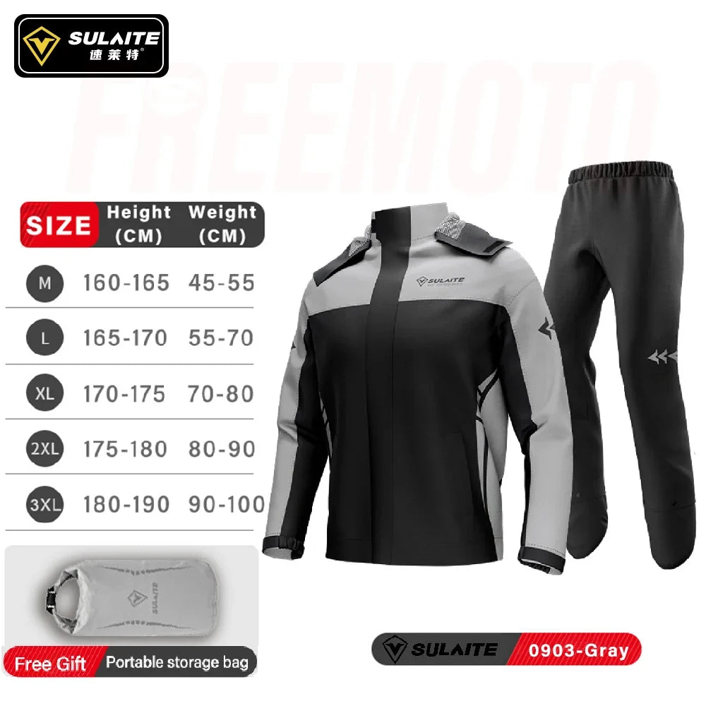 SULAITE Rain Suit Motorcycle Rain Gear Suit for Men & Women Jackets & Pants Reflective Waterproof Breathable Rainsuit
