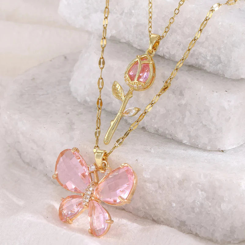 Enchanting Butterfly Rose Necklace