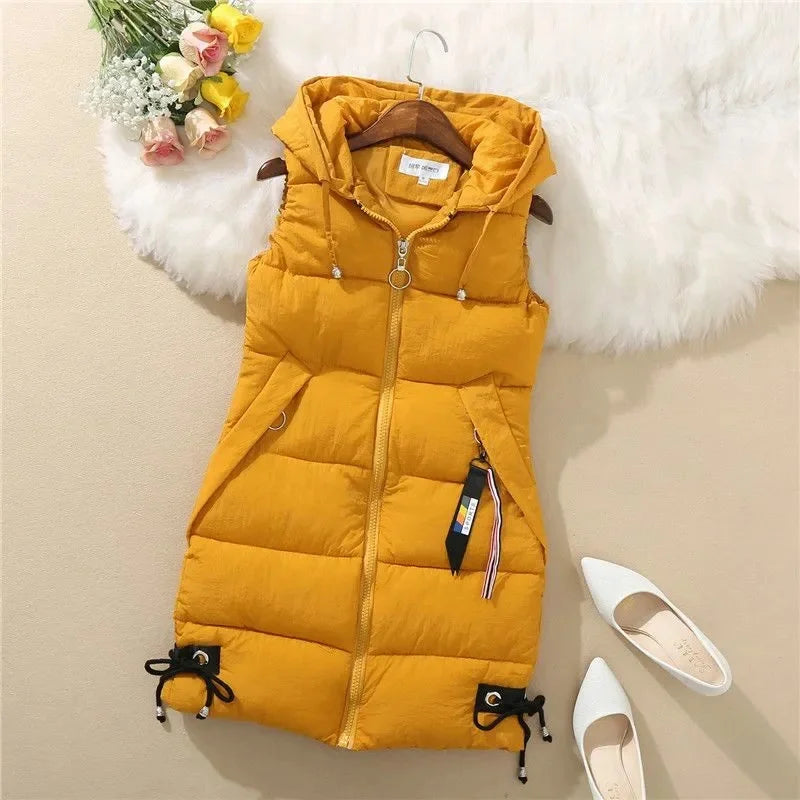 2023 New Autumn Women Vest Winter Puffer Parkas Coat Casual Pocket Hooded Waistcoat Female Sleeveless Jacket  Outerwear