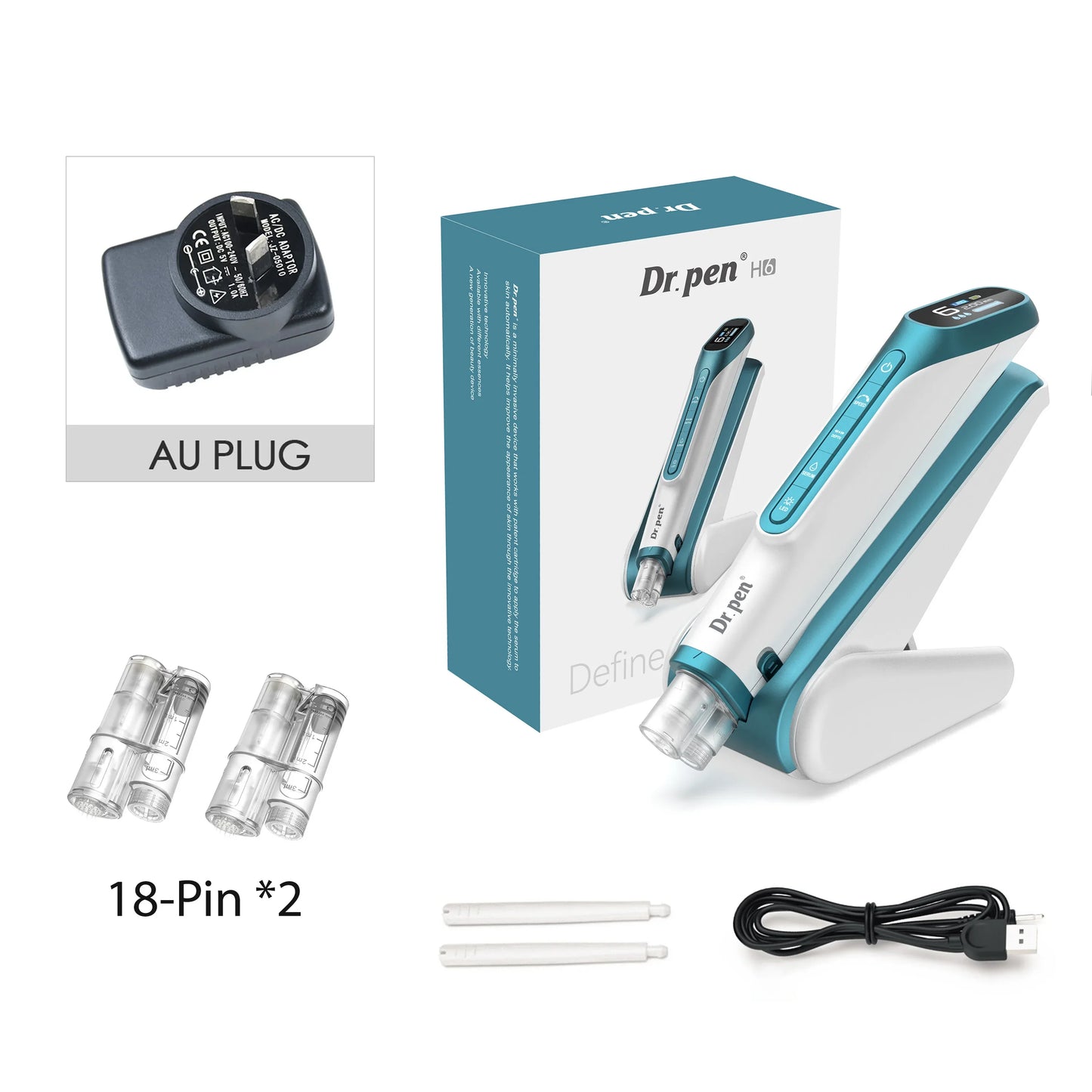 Dr. Pen H6 Derma Pen Serum Infusion Microneedling Pen with 2pcs Cartridge Needle Length 0.25 MM