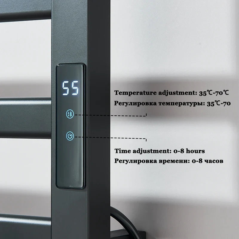 Black/White Electric Towel Rack With Digital Display Touch Temperature&Time Control Smart Heated Towel Rail Towel Warmer