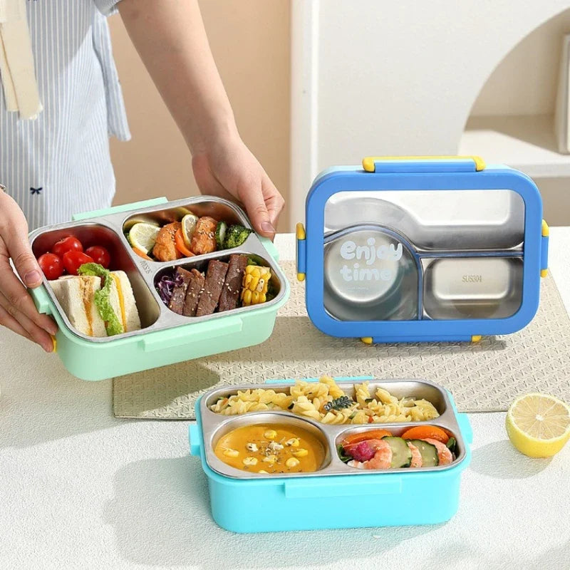 JUSTINLAU 304 Stainless Steel Lunch Box Compartment Leak-proof Student Office Workers Bento Box with Tableware Food Container