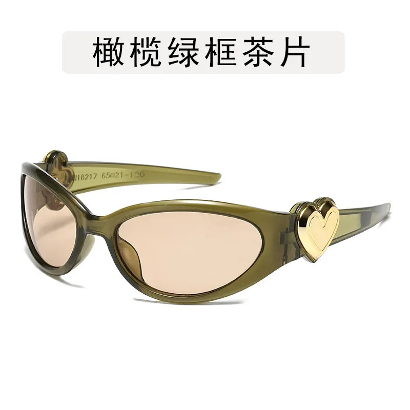Retro Y2K Style Oval Sunglasses Women Fashion Heart Frame Sports Goggles Popular Cat Eye Party Sun Glasses Ladies Gafas De Sol