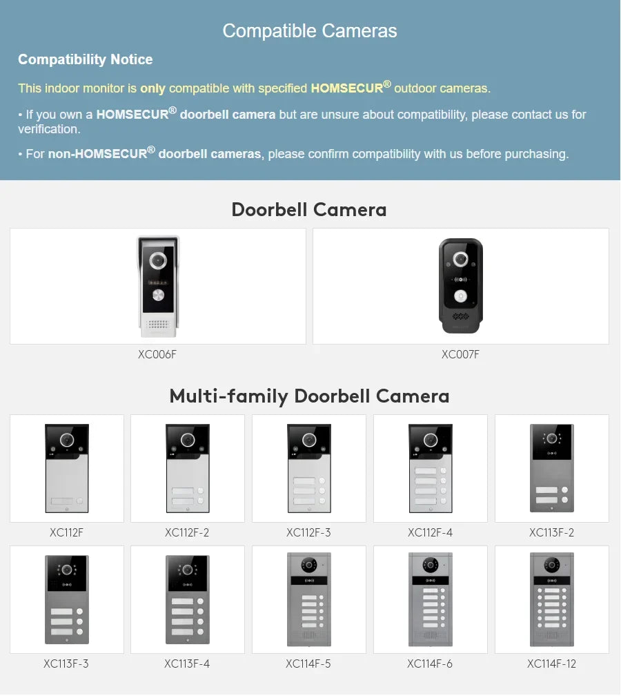 (not Standalone) Homsecur Indoor Monitor V7022a-Ahd-Wifi for XSL Video