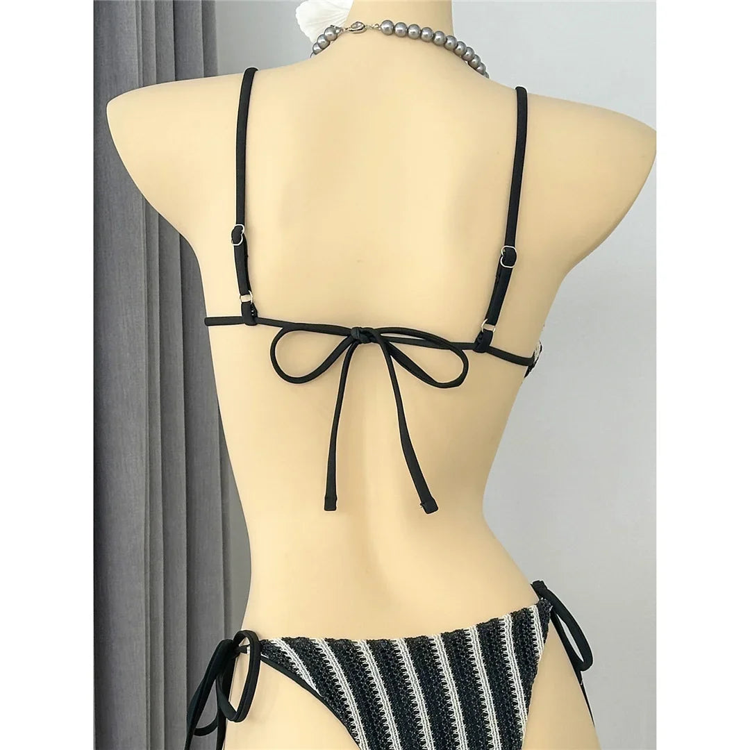 4PCS Striped With Long Sleeve Pants Bikini Female Swimsuit Women Swimwear Bather Bathing Suit Swim Four-pieces Bikini set K8072