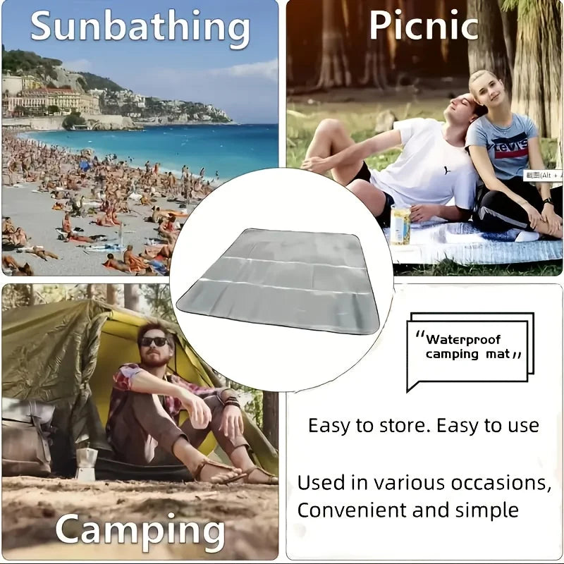 Camping Mat Waterproof Large Foldable Silver Blue Four Season Moisture Proof Easy Clean Picnic Beach Park Outdoor Hiking Travel
