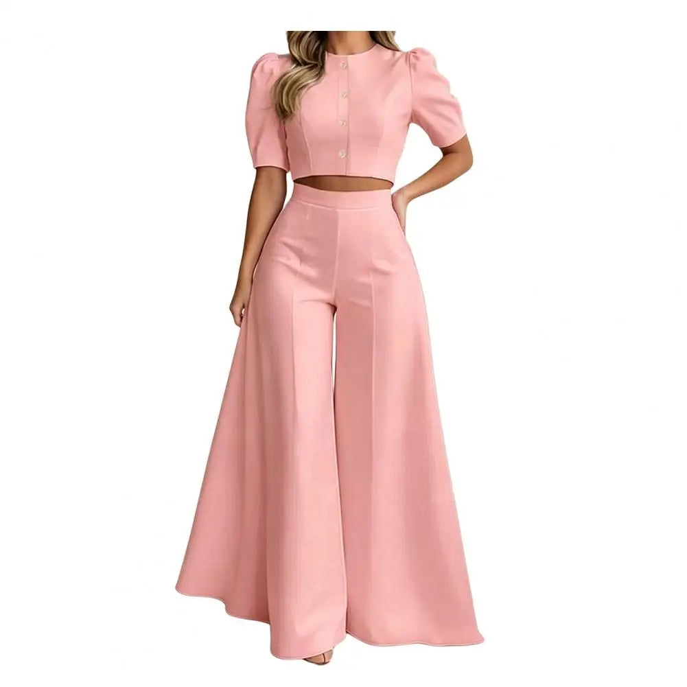 Women's Pant Sets 2 Piece Elegant Chic Short Crop Tops & Wide Leg Pants Two Piece Outfits Trouser Suits Woman Clothes