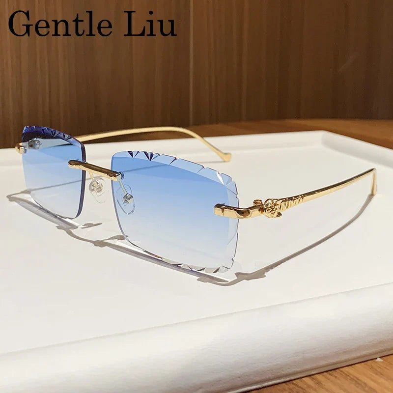 Fashion Small Rectangle Rimless Sunglasses Men 2026 Luxury Brand Square Frameless Metal Frame Cut Edge Eyewear For Male Shades